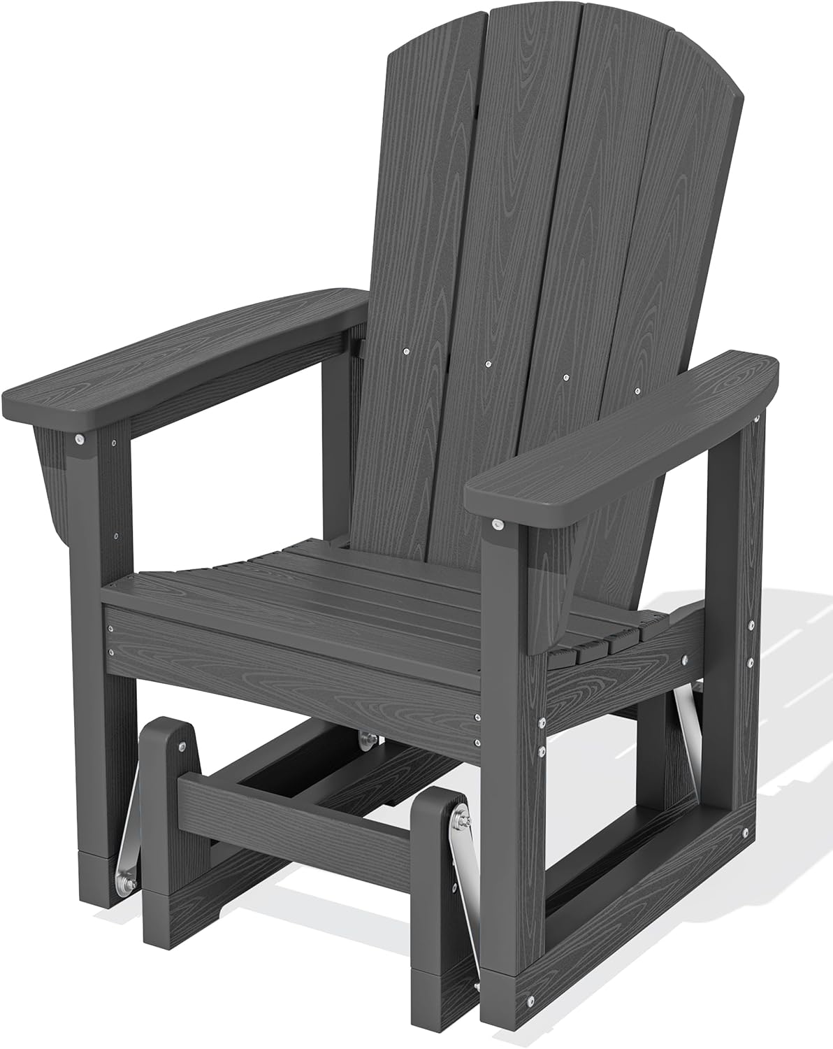 SERWALL Outdoor Glider Chair, HDPE Wood-Like Patio Glider Rocker All-Weather Porch Glider for Outside, Slate Gray