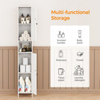 Homleke Tall Bathroom Storage Cabinet with 2 Doors, Slim Bathroom Cabinet | Narrow Storage Cabinet with Adjustable Shelves, Anti-Tip Design, Reversible Door, Easy Assembly, White, 11.8''W