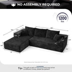 106" Cloud Sectional Couches for Living Room,L Shaped | Couch with Comfy Chaise,Modular Sofa with Deep Seat No Assembly Required,Black