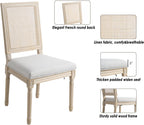 CIMOTA Farmhouse Dining Chairs Set of 8, French Rattan Dining Room Chairs with Rectangle Back/Distressed Wood Upholstered Vintage Side Chairs for Kitchen/Restaurant, Linen Beige/8PCS