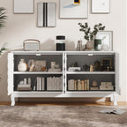 LKTART 59.84" Sideboard Buffet Storage Cabinet for Dining Room, Wavy Pattern Fluted Console Table Pressed Spring 4 Doors Cabinet Sideboard for Living Room Kitchen Hallway Entryway (White)