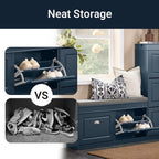 Haotian Shoe Storage Bench Entryway, Shoe Cabinet Bench with 2 Flip Drawers & Cushion, Modern Design Shoe Organizer for Hallway, Navy Blue FSR64-B