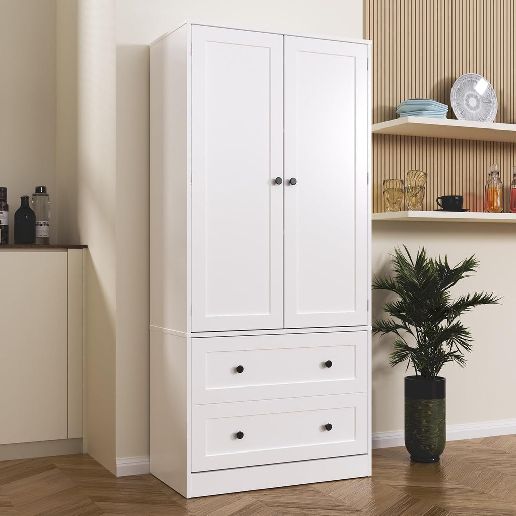 DIYART 64.2" Tall White Kitchen Pantry, Storage Cabinet with Doors and Drawers, Freestanding Wooden Organizer for Kitchen, Dining Room