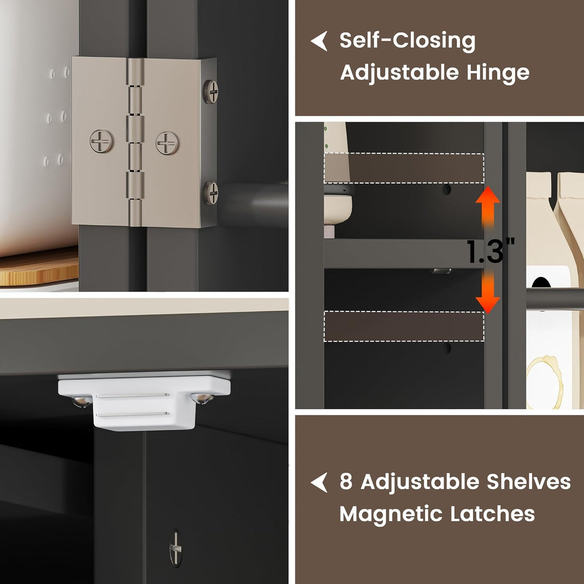 kepptory 47" Kitchen Pantry, Farmhouse Storage Cabinet with Barn Doors, Organizer, Pantry Cabinet with Lock Door and Adjustable Shelves, Rustic Wood Cupboard for Kitchen, Dining Room, Bathroom, Black