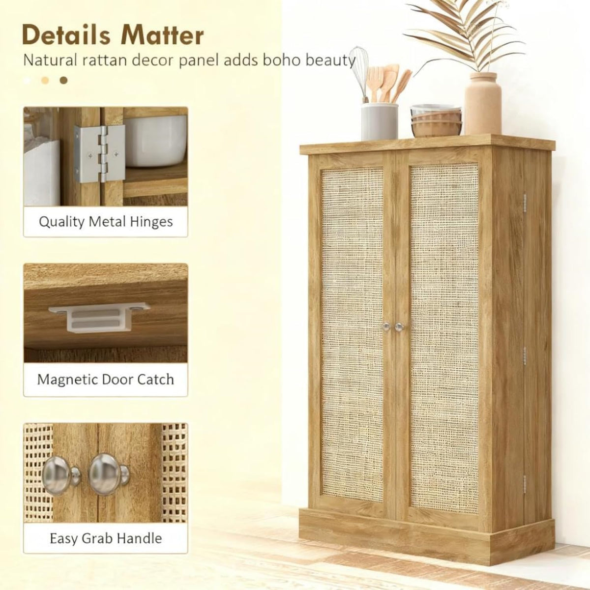 White Adjustable Shelves Food Pantry Cabinet, Small Kitchen Storage Cabinet with Doors & Multi-Tier Shelves, for Living Room Dining Room Entryway Garage, 23.6x11.8x40.9 Inches