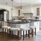CHUN YI Bar Stools Set of 2, 24 Inch Counter Height Saddle Stools with Nailhead Trim, Backless Upholstered Barstools for Kitchen Island with Wooden Legs, Light Grey, 2 Pack
