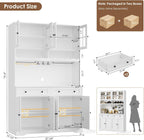 HOSTACK 75" Kitchen Pantry Storage Cabinet, Coffee Bar Hutch Cabinet, White | Tall Pantry Cabinet with Charging Station / Wide Countertop / Glass Doors / Wine Rack / Cup Holder / Drawers, Dining Room