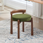 Ya-Home Modern Vanity Chair Upholstered Small Ottoman Footstool, Make Up Stool Velvet Fabric with Backrest Wooden Frame for Living Room Bedrooms, 1PC, Green