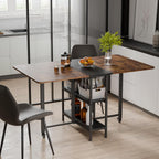 Mondeer 140 cm Folding Dining Table, Kitchen Table for Small Spaces, 4-6 People | Foldable table, sufficient storage space, 360° wheels easy to move and lock, kitchen, dining room, living room, brown