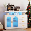 40" LED Buffet Cabinet with Charging Station, Auto Sensor Kitchen Storage Cabinet with RGB 24 Color Lights, Coffee Bar Cabinet with 3 Drawers,Sideboard Buffet Cabinets for Living Room (White)
