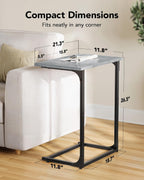 Pipishell C-Shaped Side Table, C Table for Sofa with Two-Piece Desktop & Metal Frame, Large Surface End Table for Living Room, Bedroom, Bedside, Rustic Design, Grey