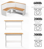 Farmhouse Breakfast Nook Table Set, Dining Nook Set with Corner Bench,with Storage Function Mid Century Modern Small Dining Table Set, Kitchen Table Corner Set (White + Natural)