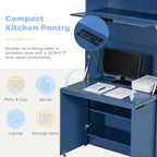 MERITLINE Compact Kitchen Pantry with Hutch and Foldable Workstation, Multifunctional 69''H Buffet Storage Cabinet with Adjustable Shelf & Power Outlet for Dining Living Room (Dark Blue)