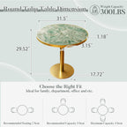 31.5'' Tulip Table, Round Pedestal Dining Table with Sintered Stone Tabletop, Golden Edge & Base, Bistro Table for 2-4 Person for Dining Room/Cafe/Small Spaces/Restaurant (Rainforest Green Marble)