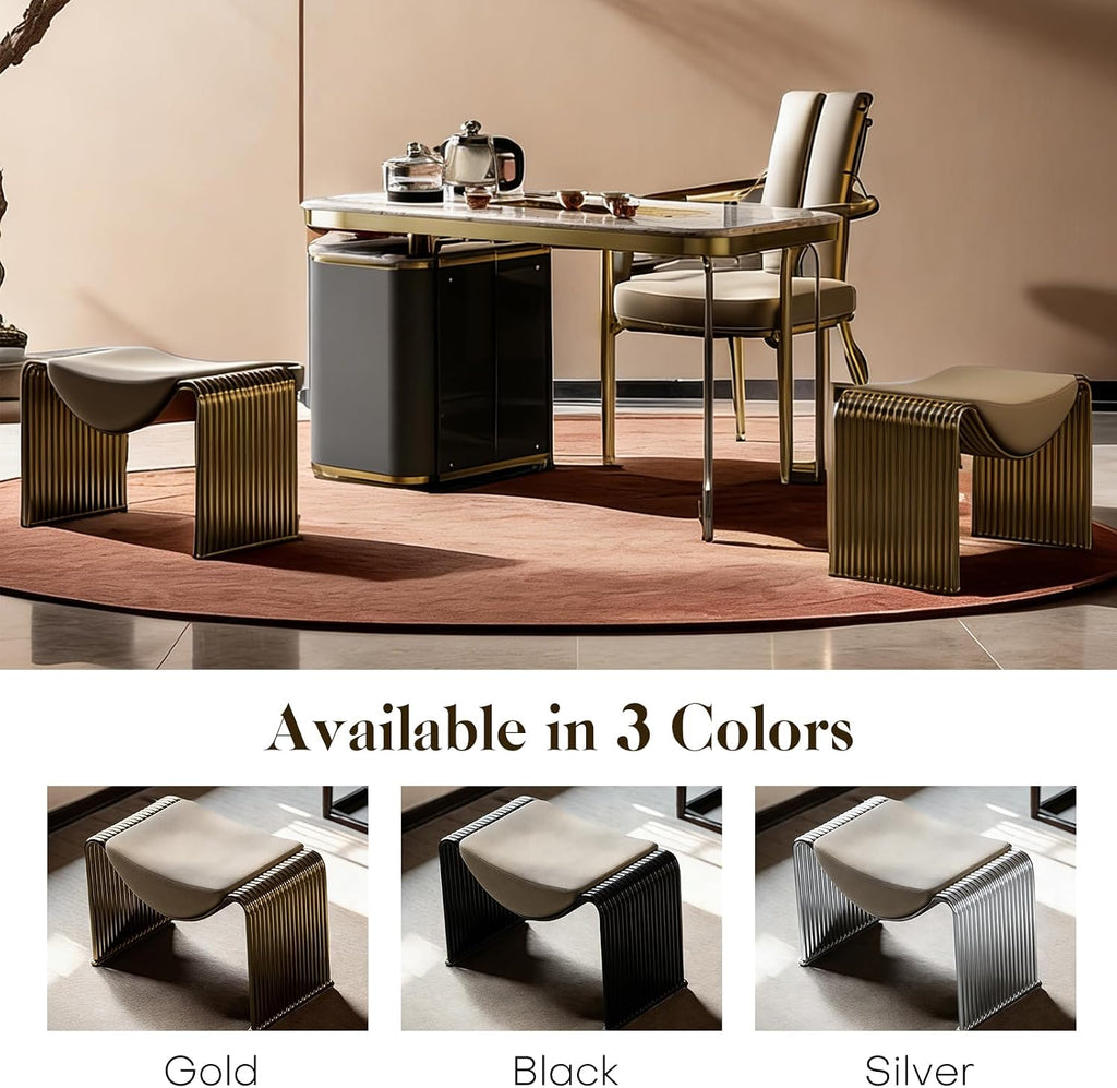 Midcentury Faux Leather Entryway Bench - Convertible Storage Stool for Bedroom, Makeup Vanity & Living Room | Upholstered Dining Accent Seat, Indoor Bed Footboard Stool (Gold)