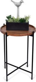 BIRDROCK HOME Folding Side Table with Removable Wood Tray - Modern Accent, Foldable End Table for Living Room, Bedroom - Portable Serving Tray for Decoration, Coffee, Drinks & Food - Natural Acacia