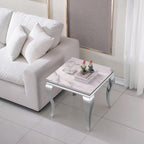 Marble End Table, Modern White Faux Marble Sofa Side Table with Silver Stainless Steel Legs, Luxury Sqaure Accent Side Table Bedside Table Nightstand for Living Room Bedroom Office