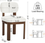 Dining Chairs Set of 2, Teddy Teddy Upholstered Kitchen Chairs with Curved Backrest and Solid Wood Legs, Farmhouse Side Chairs for Restaurant Cafe Living Room (White+Brown Legs)