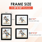 FIXSMITH 8x10 Picture Frame Set of 6, Black Photo Frames Bulk with HD Plexiglass, Display Pictures 5x7 with Mat or 8x10 Without Mat, Multi Picture Frames Collage for Tabletop or Wall Display
