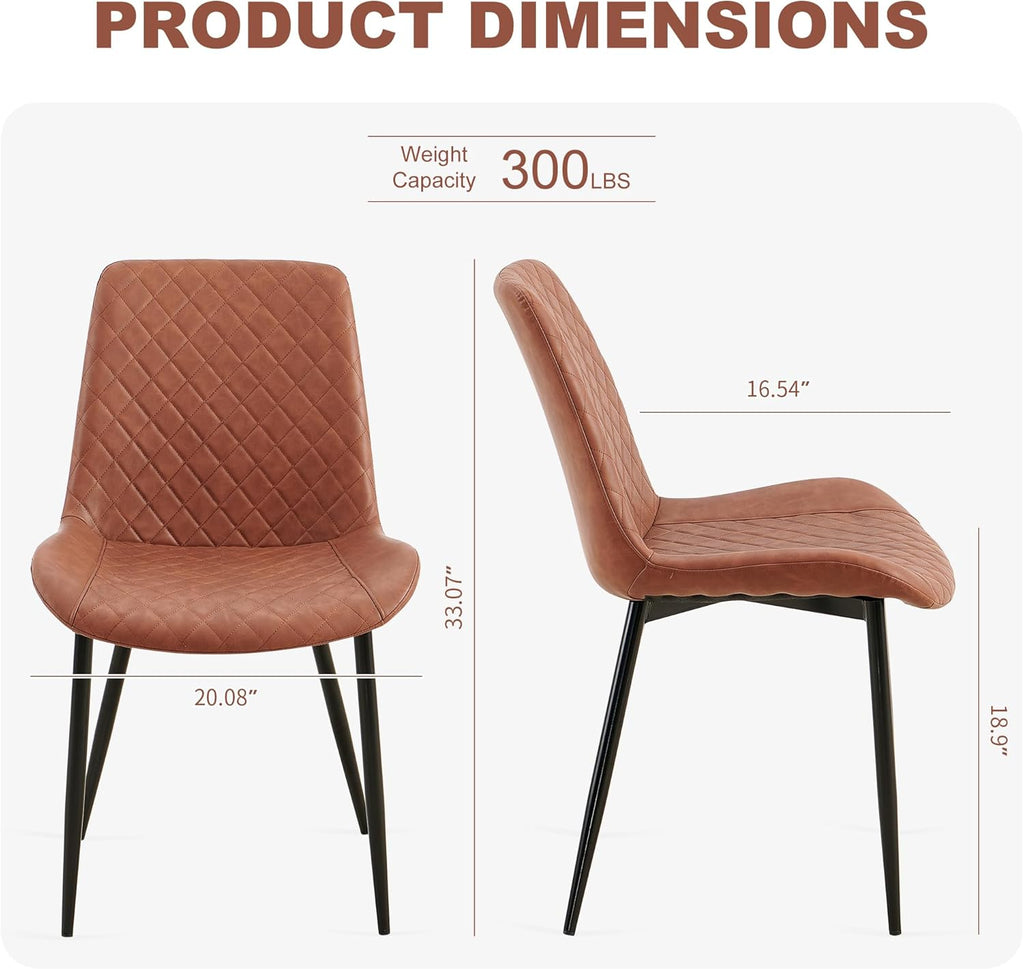 PU Leather Dining Chairs Set of 6, Modern Armless Dining Room Chairs, Comfy Upholstered Kitchen Chairs with Backrest, Black Metal Legs for Living Room, Dinning Room, Brown