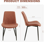 PU Leather Dining Chairs Set of 6, Modern Armless Dining Room Chairs, Comfy Upholstered Kitchen Chairs with Backrest, Black Metal Legs for Living Room, Dinning Room, Brown