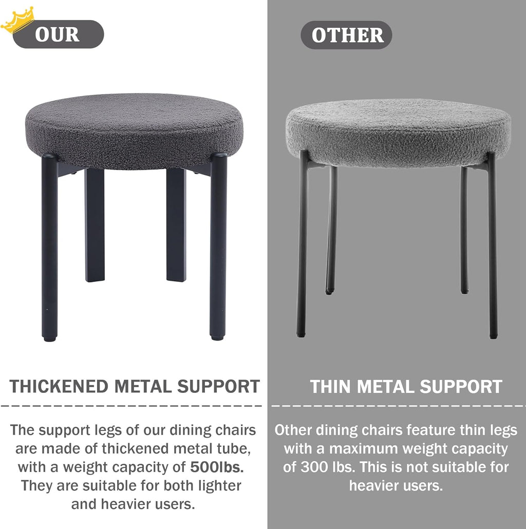 Boucle Dining Chairs Set of 4 Kitchen & Dining Room Chairs(Gray) | Mid Century Modern Upholstered Dining Chairs with Curved Backrest and Black Metal Legs