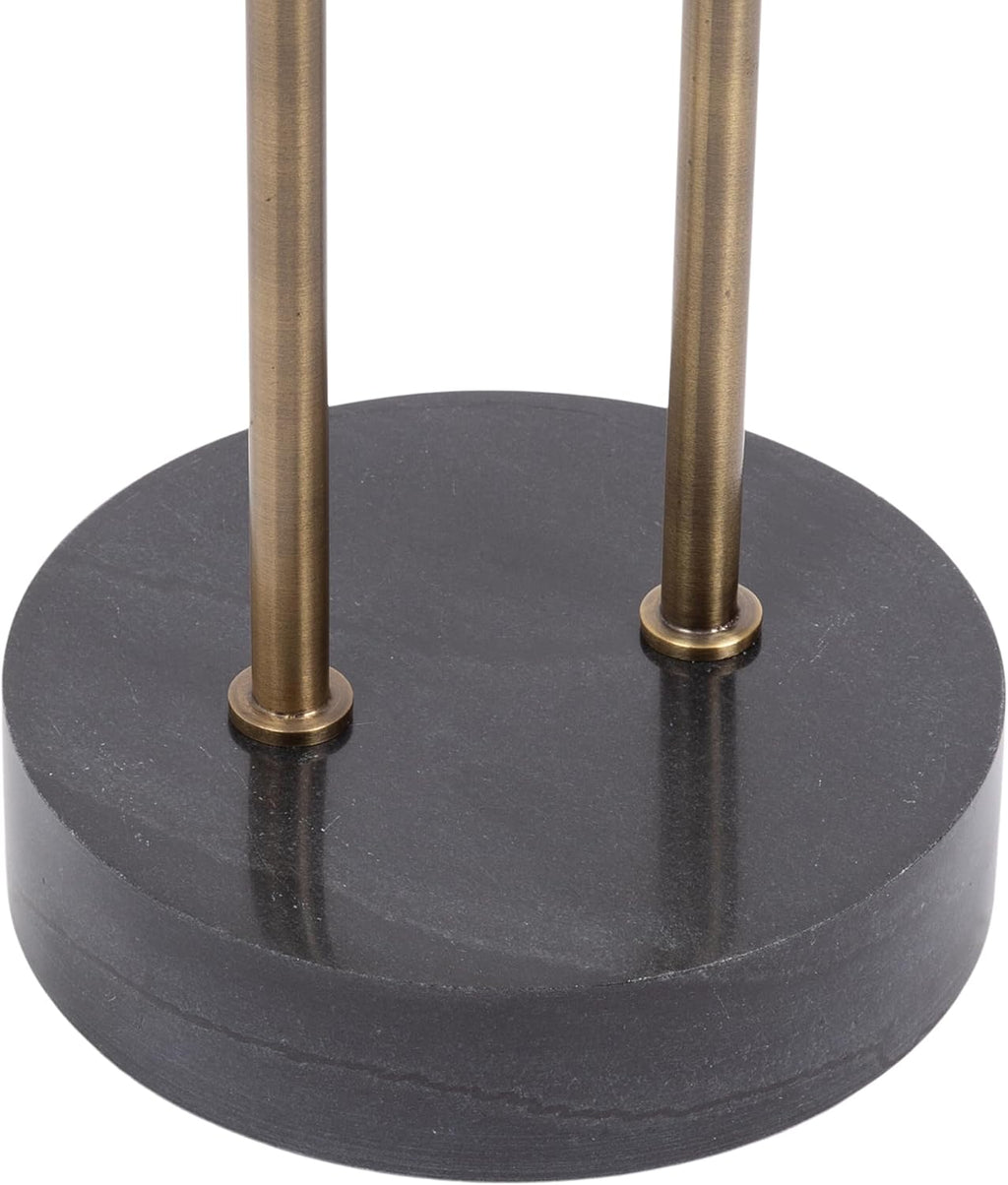 Kate and Laurel Cerullo Modern Round Glass Side Table with Marble Base, 16 x 16 x 24, Antique Brass and Black Marble, Glam Circle End Table for Use as Indoor Plant Stand or Bedroom Nightstand