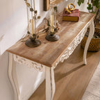 Console Table for Entryway with Carved Details, 43.31" Long Sofa Table Behind Couch, Vintage French Country Entry Table with Wood Carvings and Curved Legs for Hallway, Living Room - Antique White
