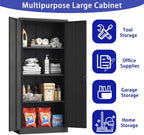Lockable Cabinet Metal Storage Cabinet, 69" Locking Metal Storage Cabinet with 3 Adjustable Shelves,Black Metal Cabinet with 2 Doors and Lock for Office, Garage, Home (Black, 69")