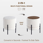 Get Set Style Multifunctional Ottoman with Side Table, Soft Round Footrest Stool,Vanity Stool with Metal Legs, Modern Decorative Furniture Vanity Chair for Makeup Room, Bedroom, Living Room