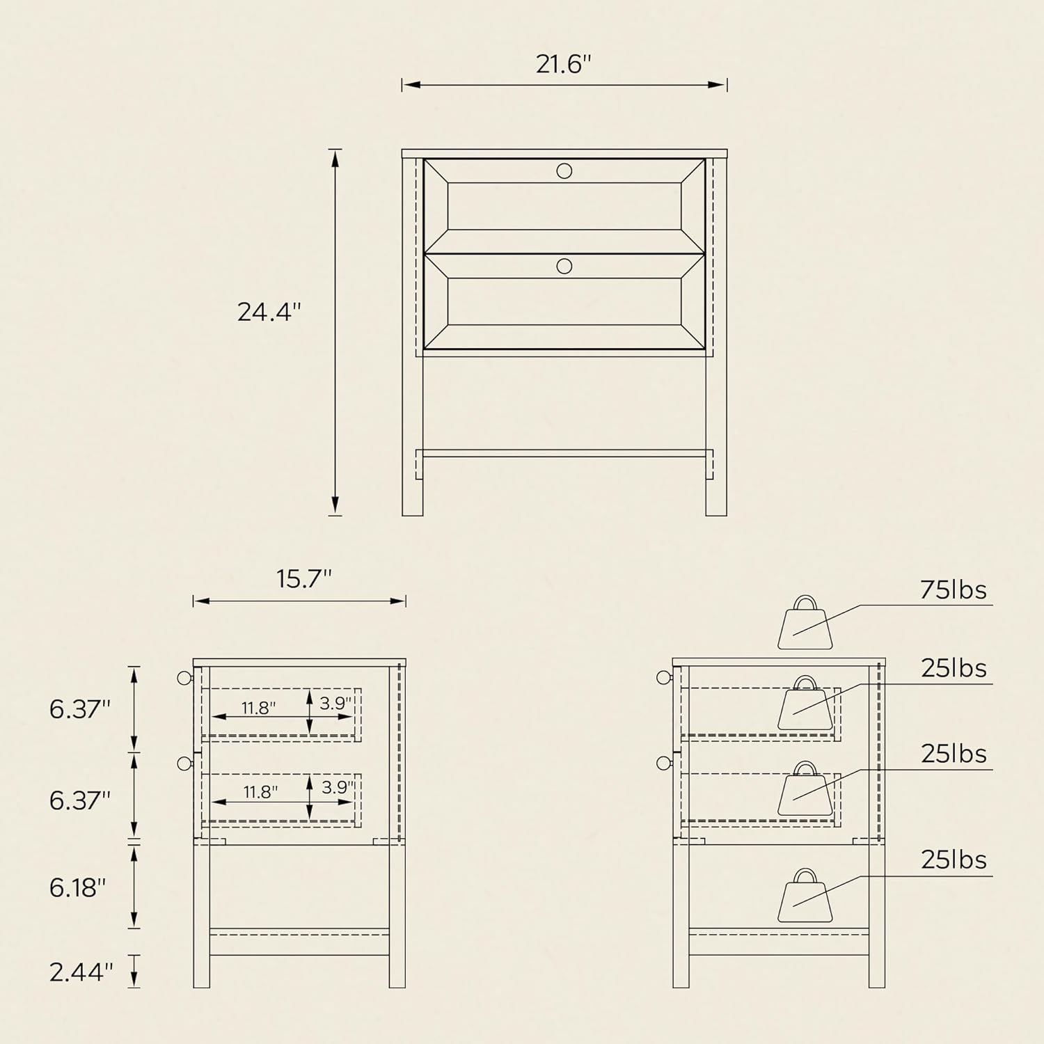 End Table with 2 Drawers, Farmhouse Nightstand with Open Shelf, Modern Bedside Cabinet Side Table Night Stand for Bedroom, Living Room, Natural Oak