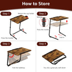 Folding TV Tray Adjustable Dinner - Trays for Eating On Couch Wooden Tables Mate Stand Foldable Desk with Cup Holder Portable