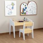 Kids Table and Chair Set, Wooden Children's Study Desk & Play Table for Ages 2-8, White and Natural MDF Furniture