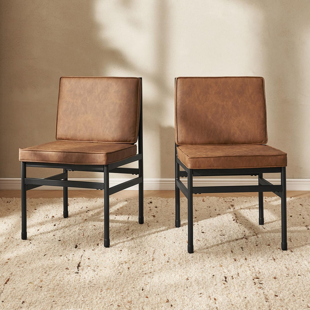 mopio Odelia Brown Faux Leather Dining Chairs Set of 2, Modern Kitchen Chairs with Removable Cushion Covers and Black Rust-Free Metal Legs (Set of 2, Pecan Brown Faux Leather)