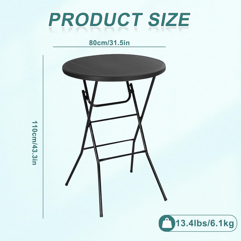 Nice C Plastic High Top Cocktail Table, 31.5" Foldable Bar Table (2P Black) | Portable Round Table, Counter Height Table, Bistro Table, Waterproof, Indoor, Outdoor, Parties, Weddings, Camping, Backyard