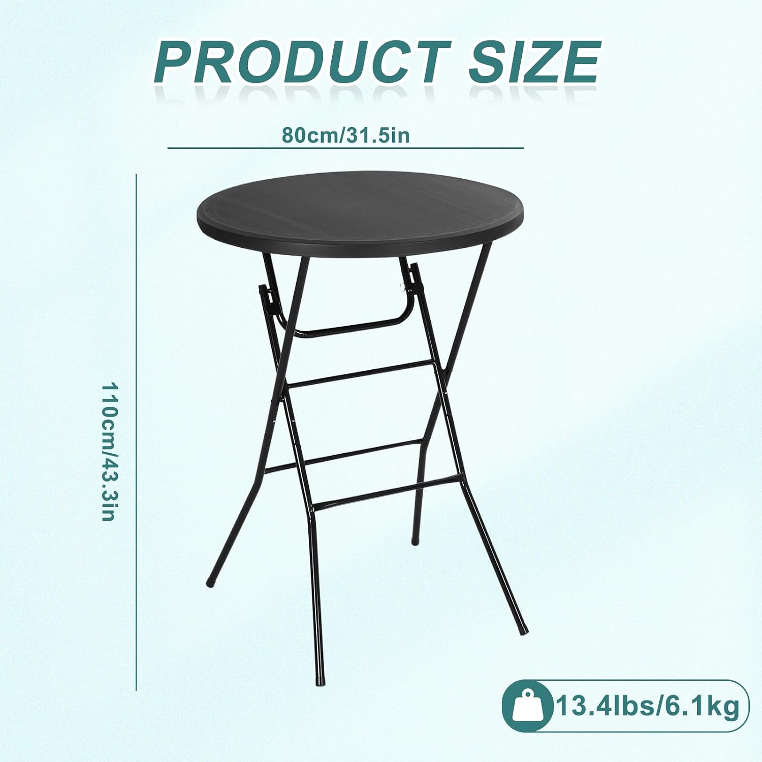 Nice C Plastic High Top Cocktail Table, 31.5" Foldable Bar Table (2P Black) | Portable Round Table, Counter Height Table, Bistro Table, Waterproof, Indoor, Outdoor, Parties, Weddings, Camping, Backyard