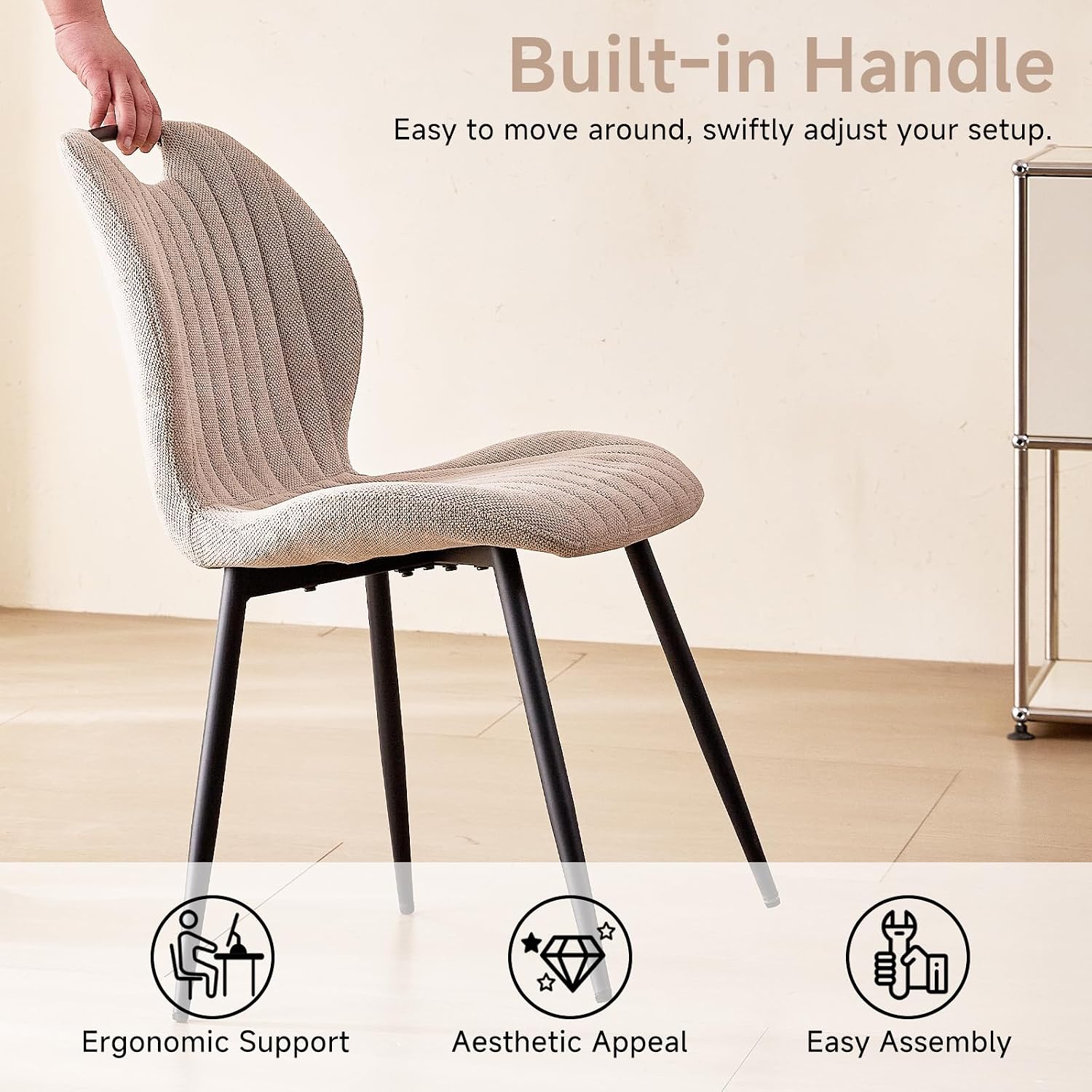 Dining Chairs Set of 4, Upholstered Living Room Chairs Modern Fabric Wingback Kitchen Chairs for Apartment Waiting Room, Khaki