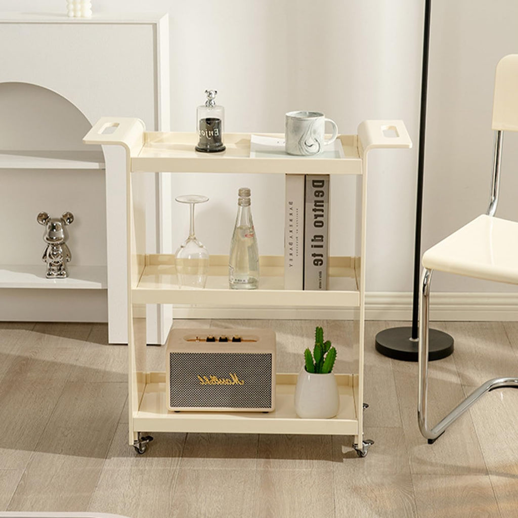 Gdrasuya10 3 Tier Acrylic Bar Cart Serving Cart with Wheels, Clear Acrylic Utility Rolling Cart White End Table Side Table Rolling Serving Cart Snack Tablé for Living Room Balcony Party