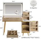 iPormis Makeup Vanity Desk with HD & 5X Mirror and Lights, 47 inch Make up Vanity w/Magnifying, Fluted Glass Top Dressing Table w/Power Outlets & Adjustable Storage,Natural
