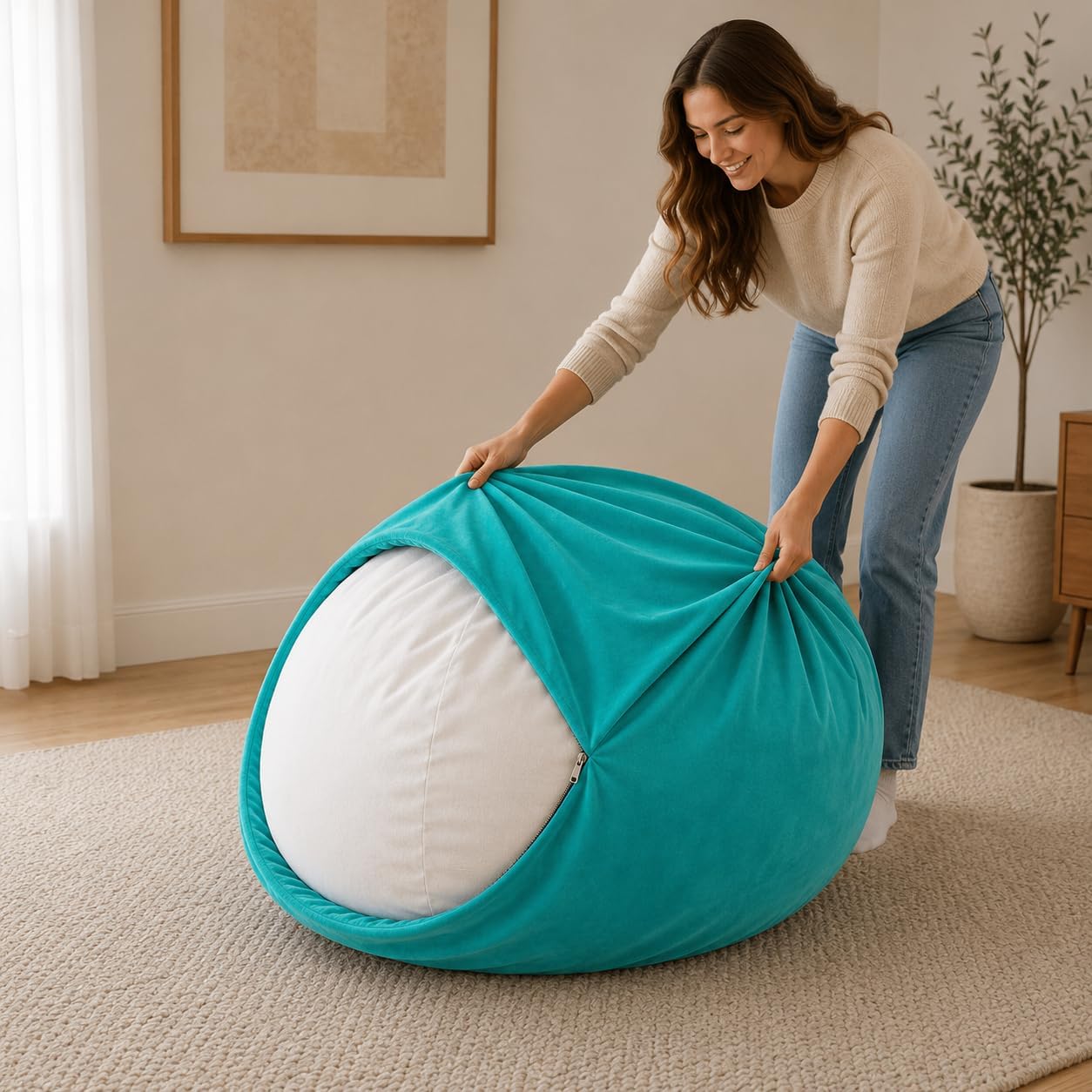 ULTIMATE SACK | 4 Ft Bean Bag Chair Replacement Cover Only | Teal Suede | Removable Washable Cover only