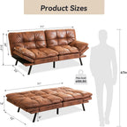 71" Convertible Futon Sofa Bed,Brown Faux Leather Futon Couch,Memory Foam Reclining Sleeper Sofa Bed,Modern Folding Small Loveseat Couches for Living Room,Office,Apartment