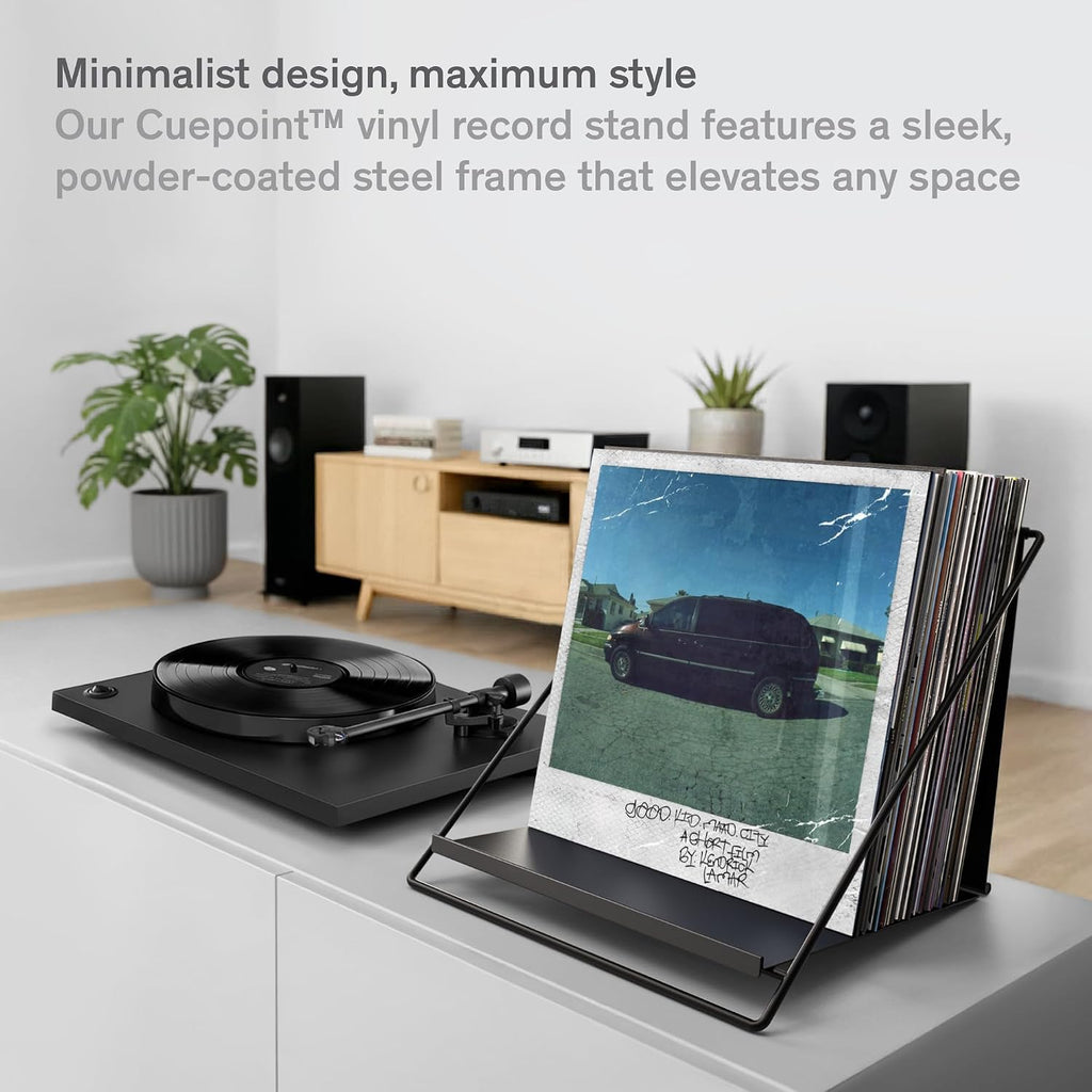 Boundless Audio Vinyl Record Storage Rack - Record Holder for 50 LPs, Black | Solid Steel Powder-Coated Finish - Patented Fold-Flat Frame - Minimalist Now Playing Album Display Stand & Crate Alternative