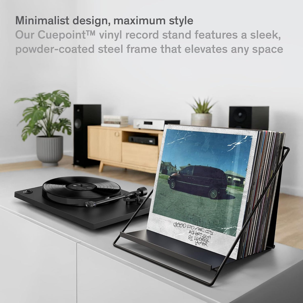 Boundless Audio Vinyl Record Storage Rack - Record Holder for 50 LPs, Black | Solid Steel Powder-Coated Finish - Patented Fold-Flat Frame - Minimalist Now Playing Album Display Stand & Crate Alternative