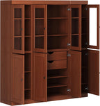 Palace Imports 100% Solid Wood Kitchen China Pantry Cabinet, 65" W - 4 Clear Glass & 4 Shaker Doors, Renewable Eco-Friendly Wood, Made in Brazil (Mocha, 8 China/Shaker Doors | 2 Drawers)