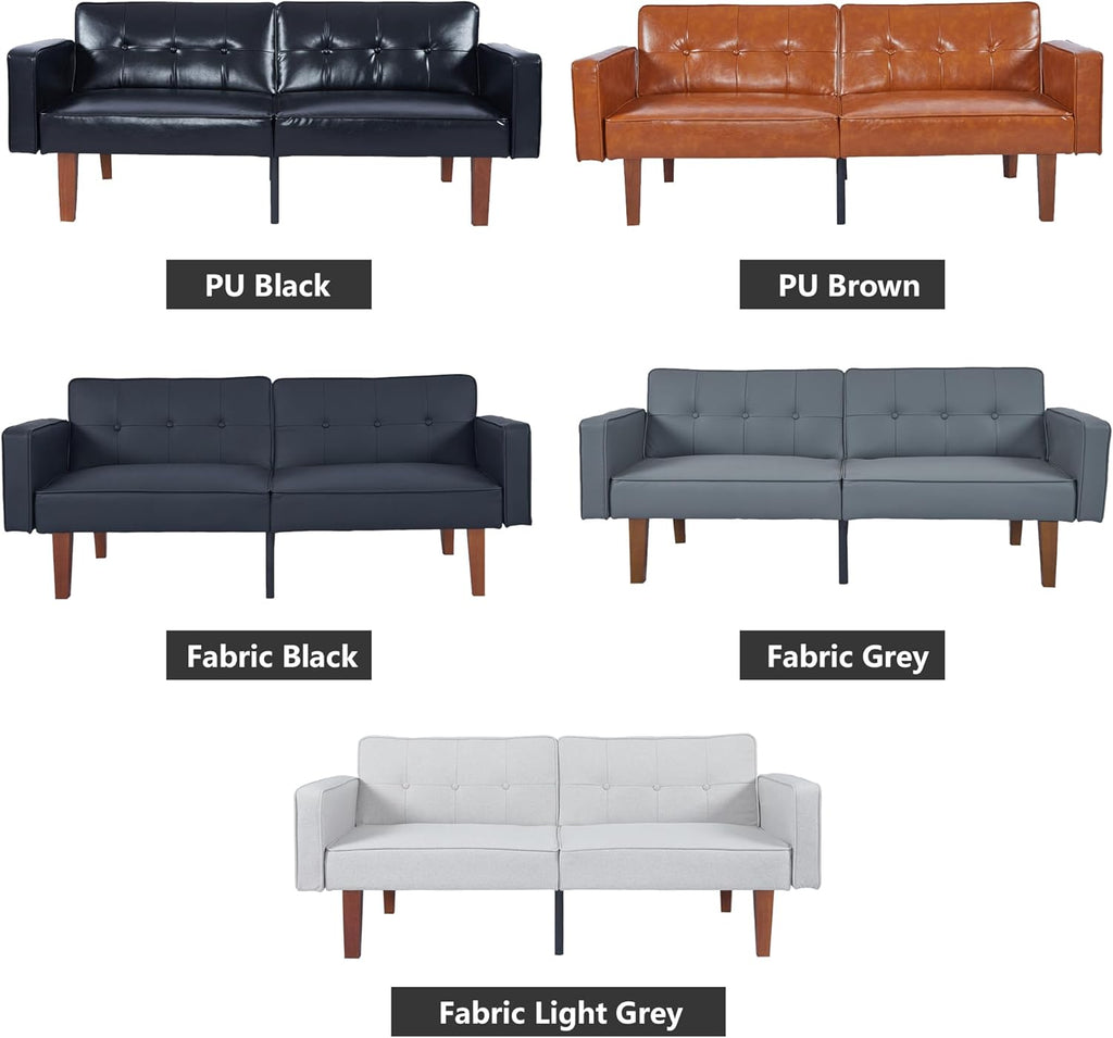 mikibama Convertible Futon Sofa Bed with Split Back,Mid Century Modern Sleeper Couch Beds,68.11" Futons for Living Room RV,Tufted Small Love Seat for 2 People Small Spaces (Black, 68.11")