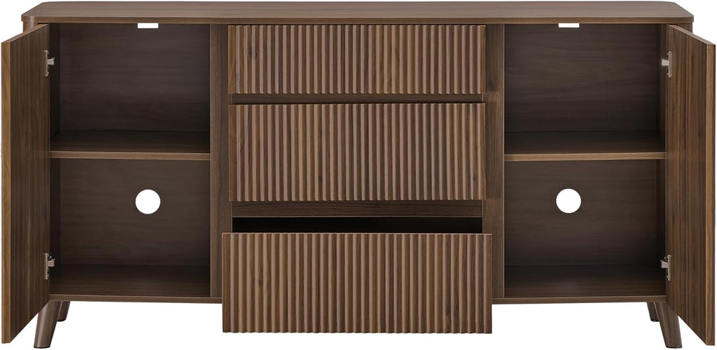CHITA 62" Sideboard Buffet Cabinet with Storage, Living Room Accent Cabinet with Drawers, Doors and Adjustable Shelves, for Bar, Kitchen, Walnut