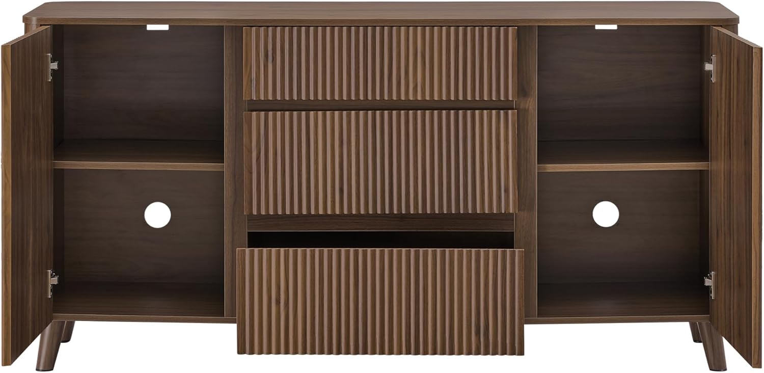 CHITA 62" Sideboard Buffet Cabinet with Storage, Living Room Accent Cabinet with Drawers, Doors and Adjustable Shelves, for Bar, Kitchen, Walnut