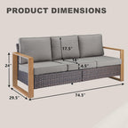 Rilyson Outdoor Couch Wicker Patio Sofa, Rattan Patio Furniture Sofa with Sturdy Frame,All-Weather PE Wicker,Wide Armrest,Deep Seating and Thick Cushions for Deck Porch Garden(Brown/Grey)