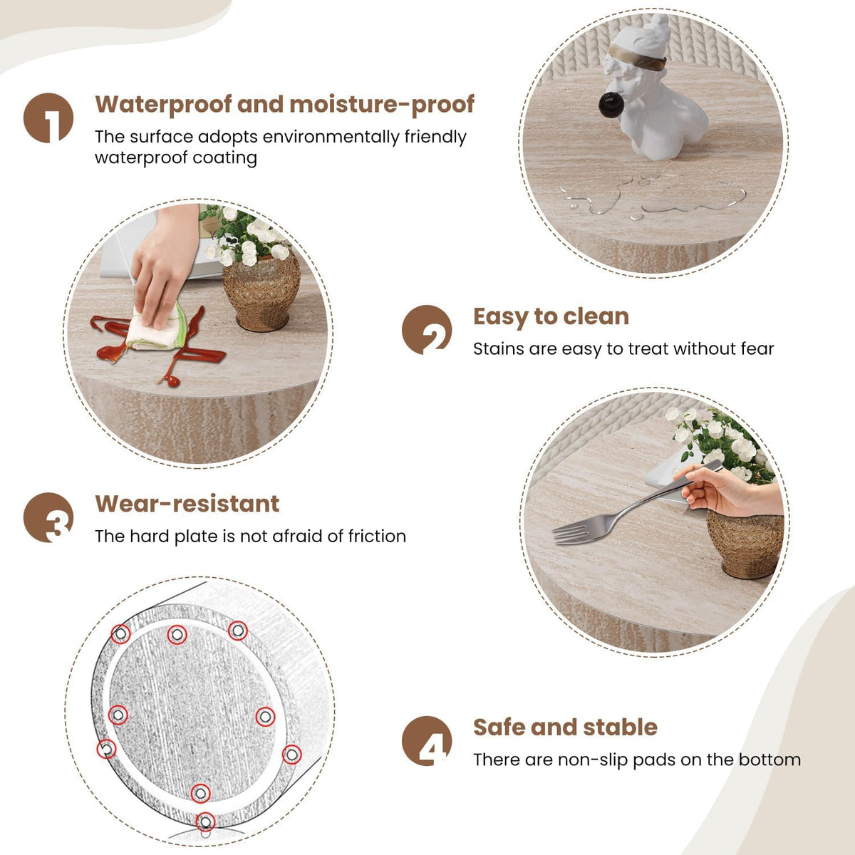 WXFKLDJ Round Nesting Coffee Table Set of 2, Wood Side Table, Travertine | Modern Handcraft Drum Coffees Table, Farmhouse Style End Table, for Living Room Small Spaces, No Assembling