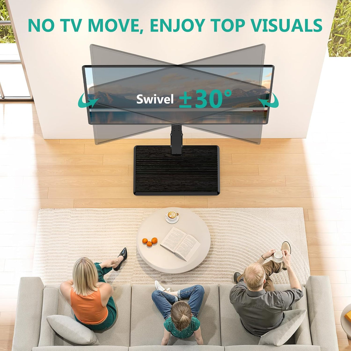 WALI Floor TV Stand with Power Outlet, Tall TV Stand Mount for 32-75 inch TV up to 110 lbs, Swivel and Height Adjustable TV Stands with Wood Base for Bedroom, Living Room(TVDVD-7P), Black